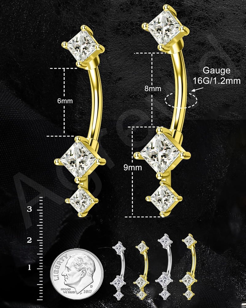 Agrewd Store Minimalist Rook Earrings 8MM Silver Rook Piercing Jewelry Stainless Steel Clear CZ 16G Belly Button Ring Curved Barbell - Image 1